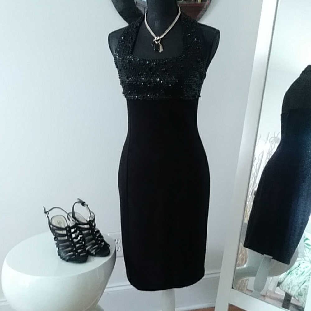 **HP**OUTLANDER SEQUINED/BEADED HALTER DRESS Sz S